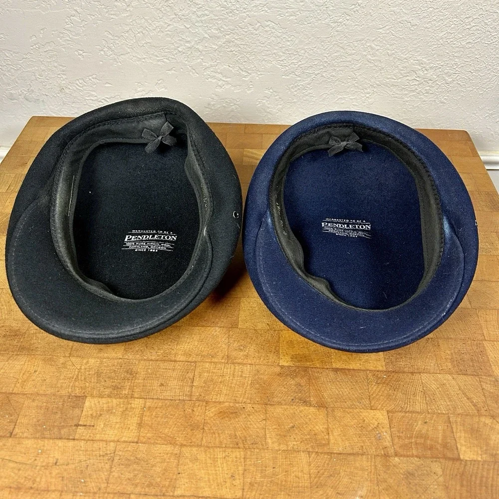 Set of 2 Vintage Pendleton Driving Newsboy Caps Hats Black/Navy 100% Virgin Wool